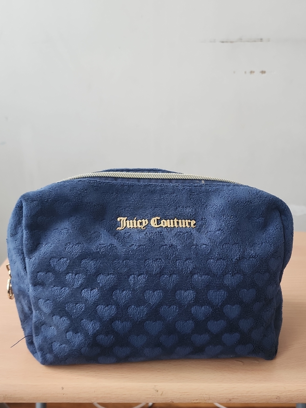 Juicy Couture Navy Heart-Embossed Cosmetic Bag with Gold Logo